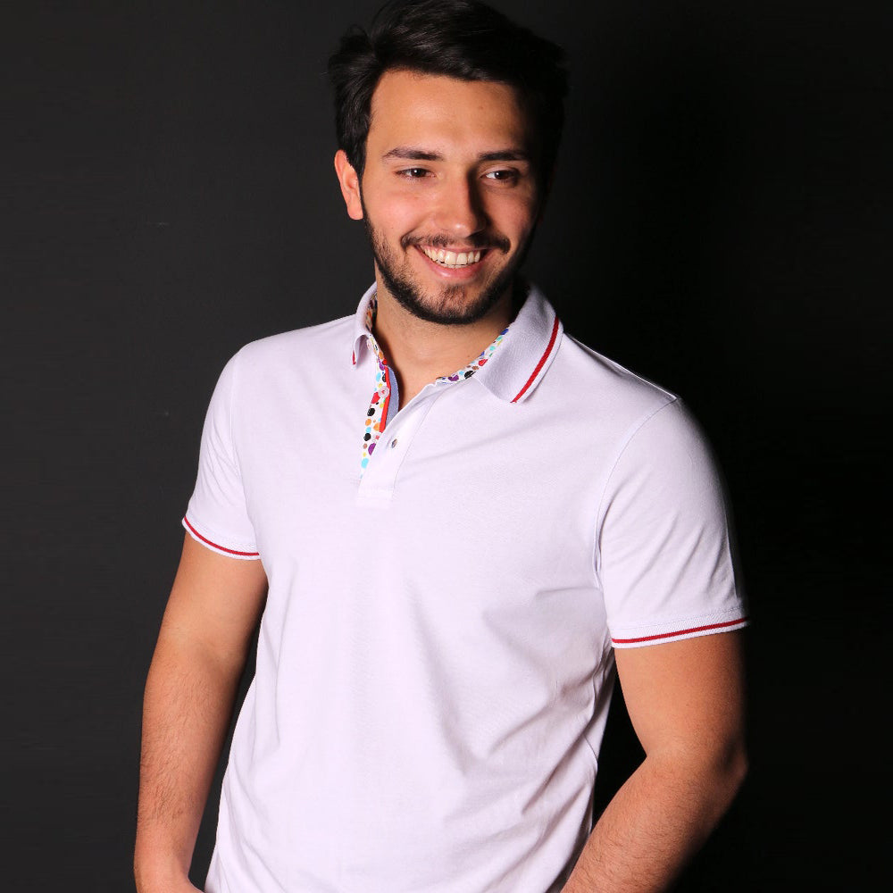 White Polo Shirt With Colorful Trim Polos EightX   