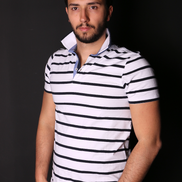 White And Navy Striped Polo With Trim Polos EightX WHITE S