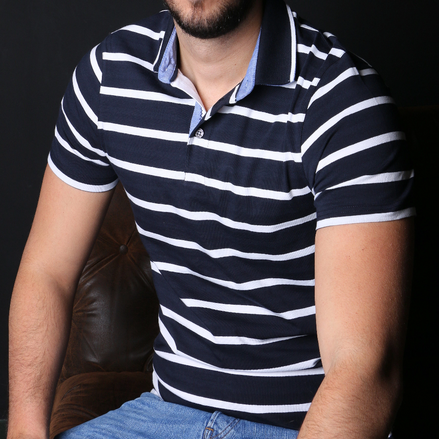 Navy Striped Polo With Trim Polos EightX