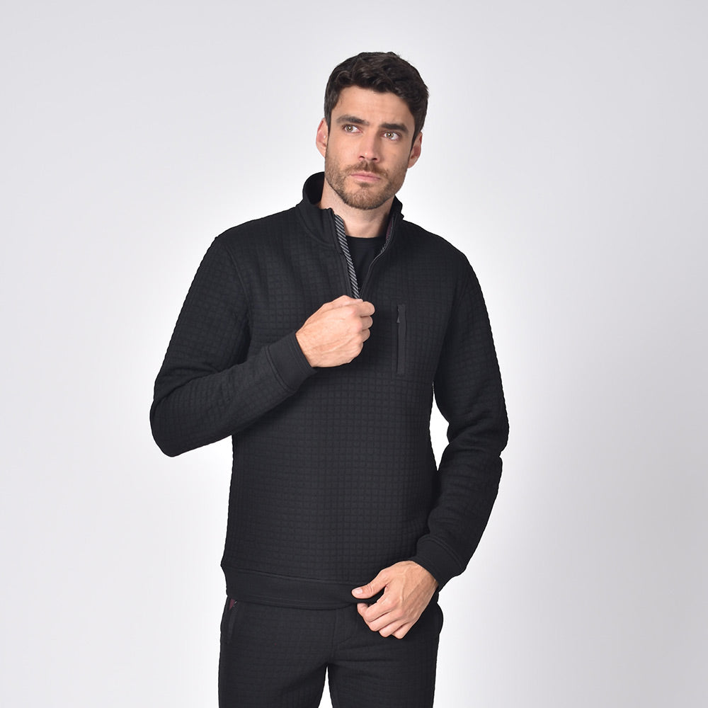 Black Quilted Half Zip Pullover Jacket1