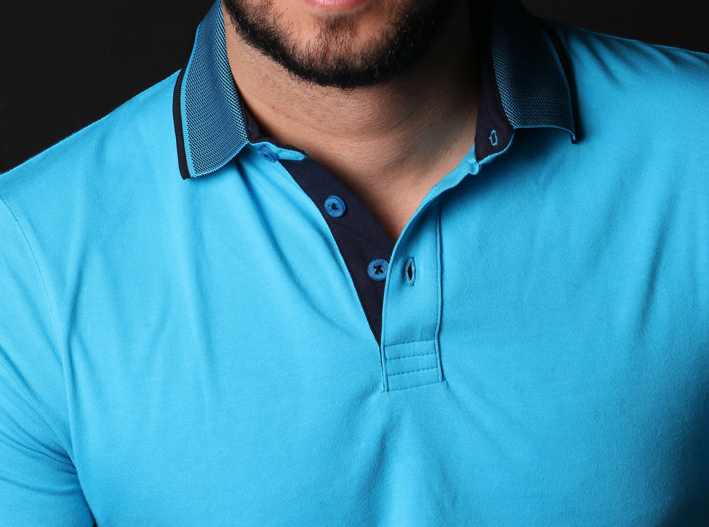Turquoise Polo W/ Contrasting Trim & Collar Polos EightX TURQUOISE S 
