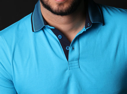Turquoise Polo W/ Contrasting Trim & Collar Polos EightX TURQUOISE S