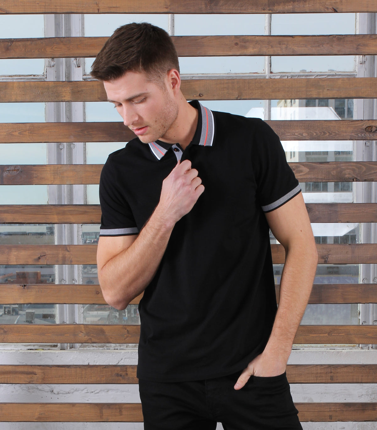 Black Polo With Contrasting Trim And Collar Polos EightX