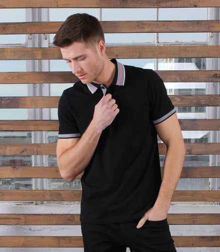 Black Polo With Contrasting Trim And Collar Polos EightX
