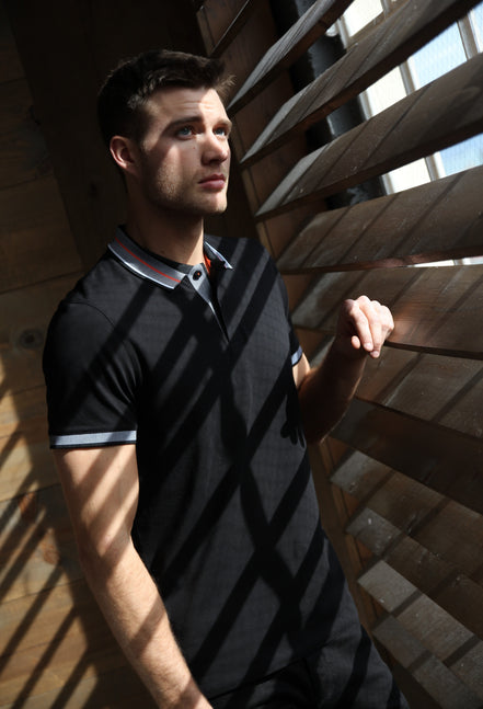 Black Polo With Contrasting Trim And Collar Polos EightX