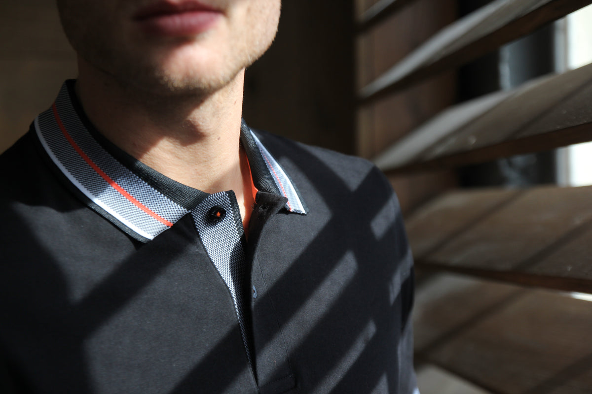 Black Polo With Contrasting Trim And Collar Polos EightX