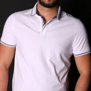 White Polo With Colorful Trim In Collar Polos EightX WHITE S