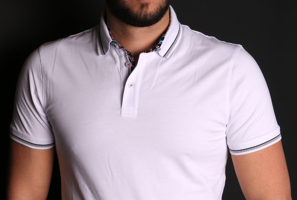 White Polo With Colorful Trim In Collar Polos EightX   