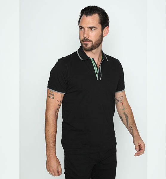 Black Polo With Gray And Green Trim Polos EightX   