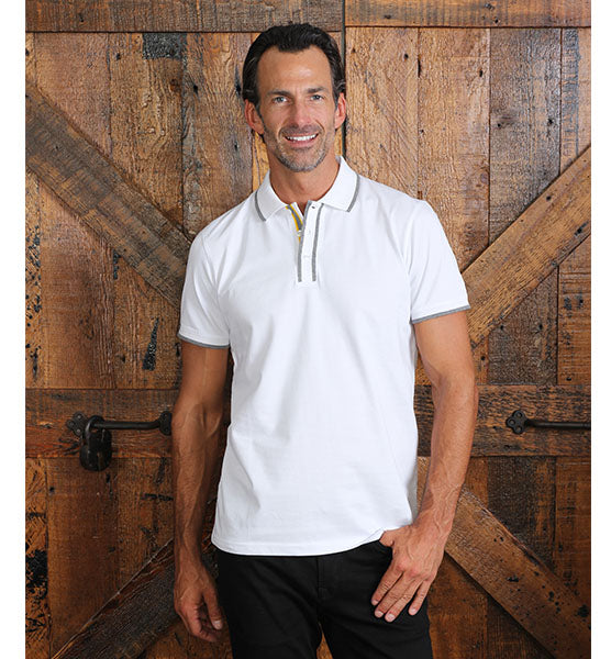 White Polo With Gray And Yellow Trim Polos EightX   