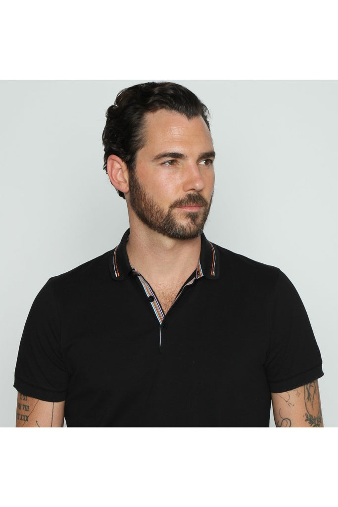 Black Polo With Colorful Trim Polos EightX   