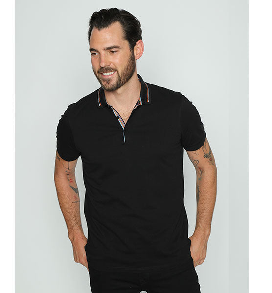 Black Polo With Colorful Trim Polos EightX   