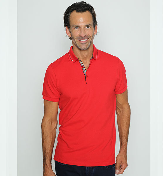 Red Polo With Colorful Trim Polos EightX   