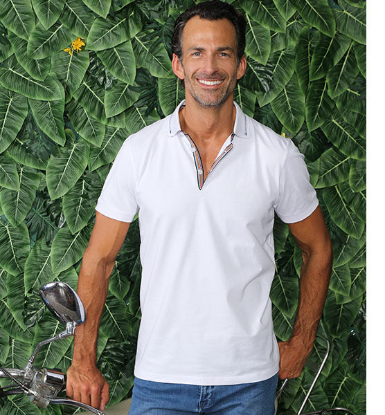 White Polo With Colorful Trim Polos EightX   