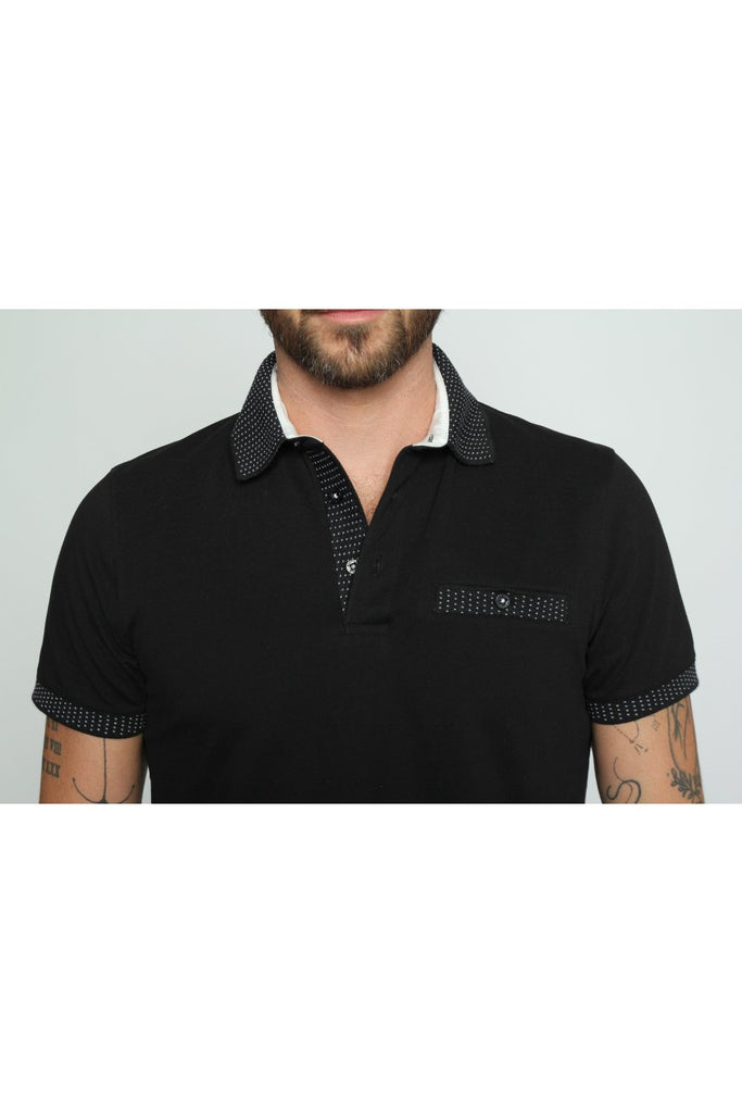 Black Pocket Polo With Dot Trim Polos EightX   