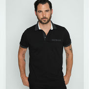 Black Pocket Polo With Dot Trim Polos EightX