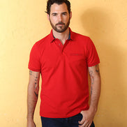 Red Pocket Polo With Dot Trim Polos EightX