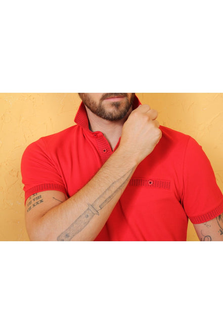 Red Pocket Polo With Dot Trim Polos EightX