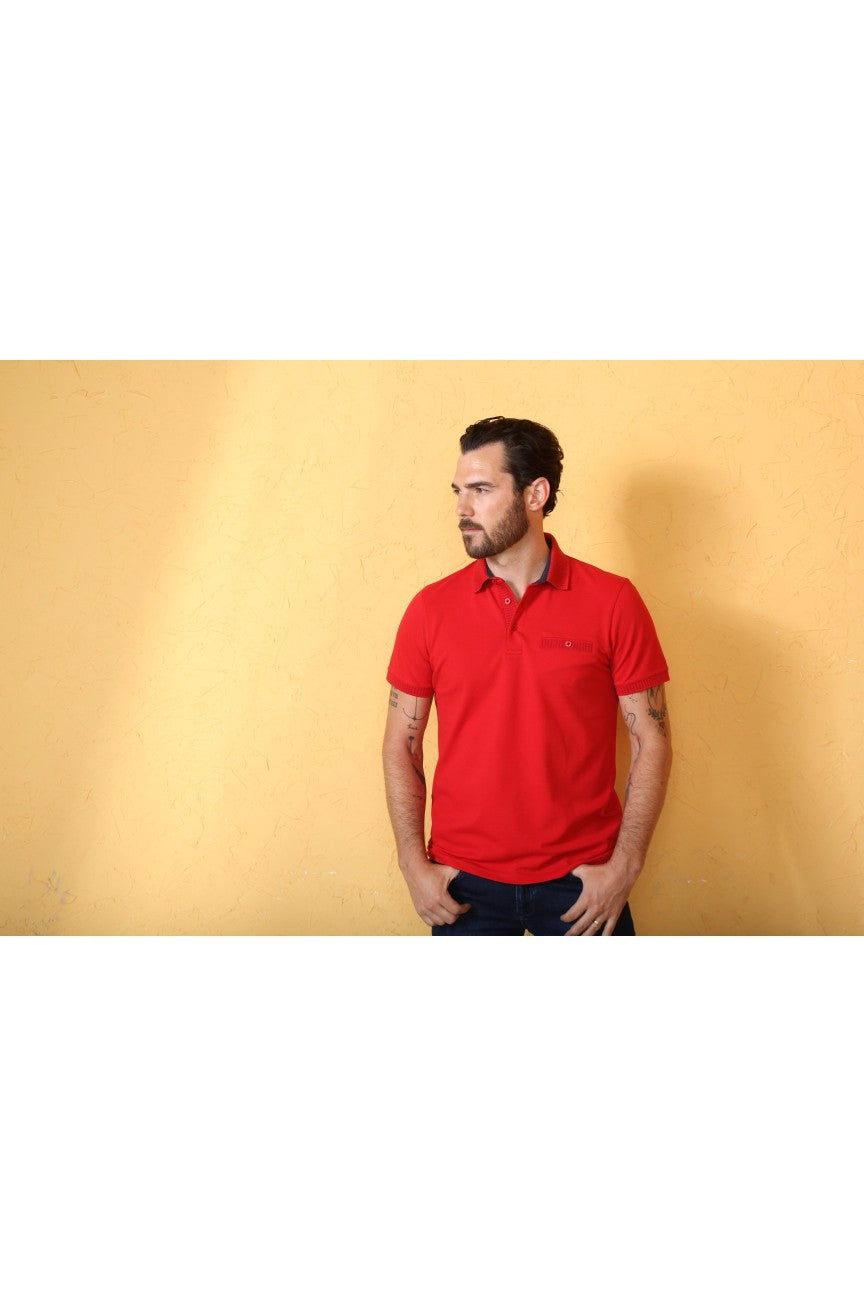 Red Pocket Polo With Dot Trim Polos EightX