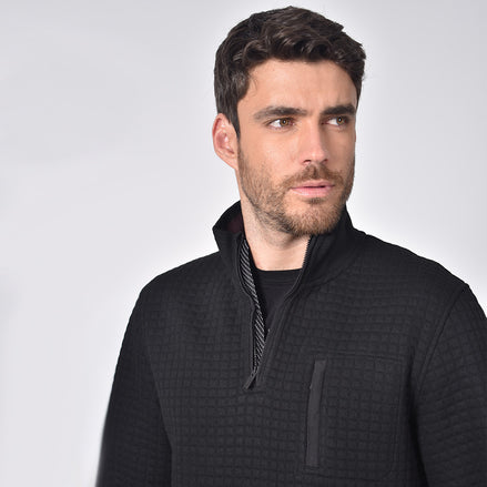 Black Quilted Half Zip Pullover Jacket Sweatshirts Eight-X   
