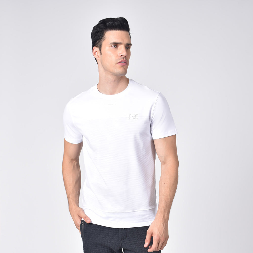 Striped White Crew Neck T-Shirts Eight-X   