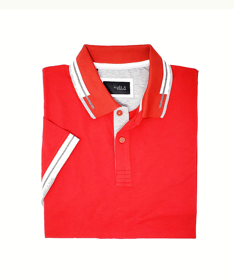 Red Polo With White And Grey Trim Polos EightX