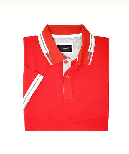 Red Polo With White And Grey Trim Polos EightX