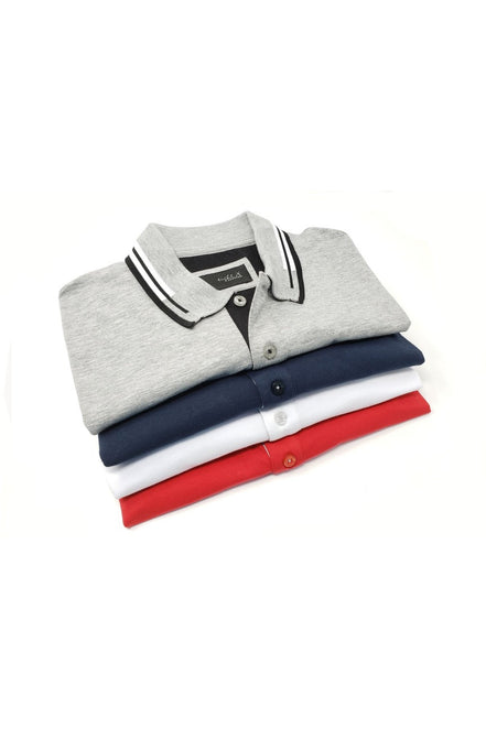 Grey Polo With White And Black Trim Polos EightX