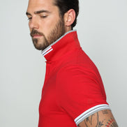 Red Polo With White And Grey Trim Polos EightX