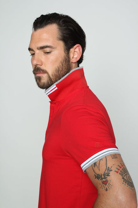 Red Polo With White And Grey Trim Polos EightX