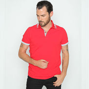 Red Polo With White And Grey Trim Polos EightX