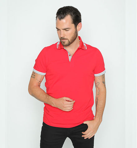 Red Polo With White And Grey Trim Polos EightX