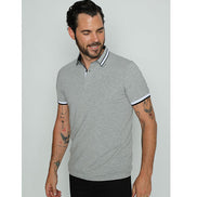 Grey Polo With White And Black Stripe Trim Polos EightX