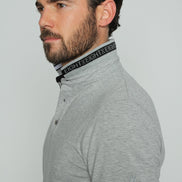 Grey Polo With White And Black Stripe Trim Polos EightX