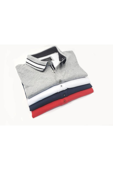 Grey Polo With White And Black Stripe Trim Polos EightX