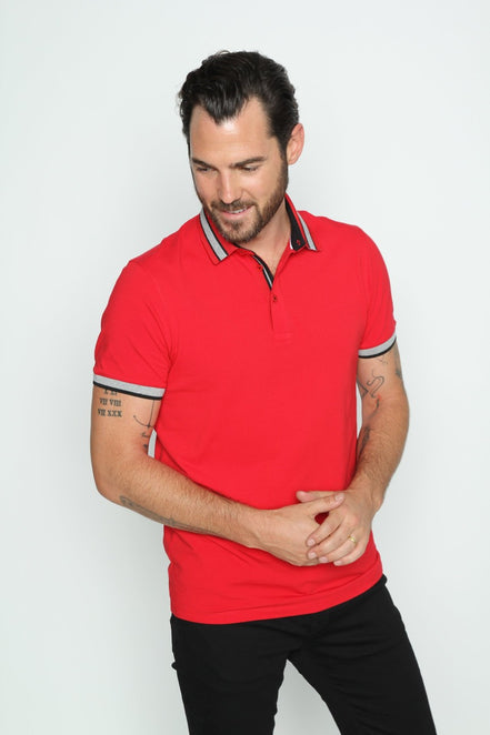 Red Polo With Gray And Black Trim #T-7002 Polos EightX