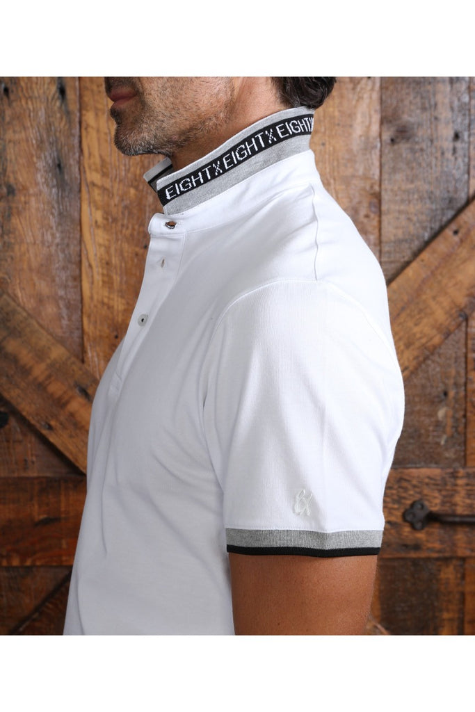 White Polo With Grey And Black Trim Polos EightX   