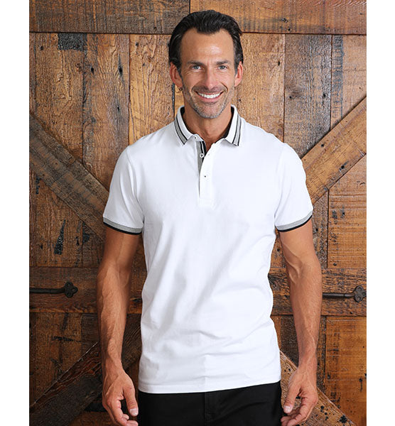 White Polo With Grey And Black Trim Polos EightX   