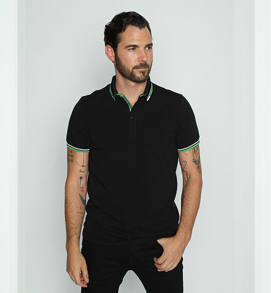 Black Polo With White And Green Trim Polos EightX   