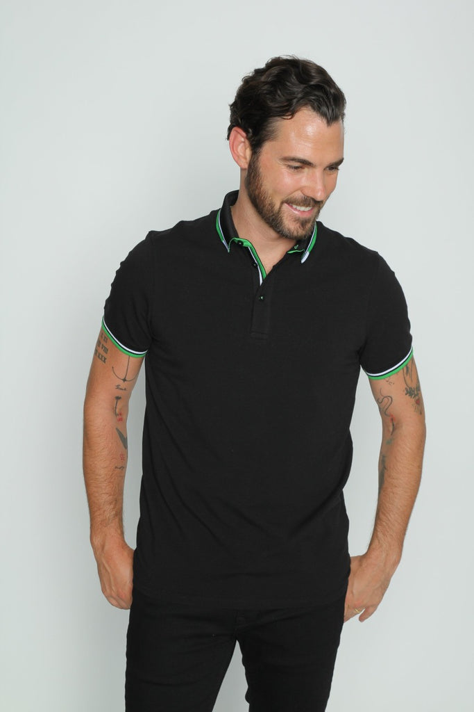 Black Polo With White And Green Trim Polos EightX   