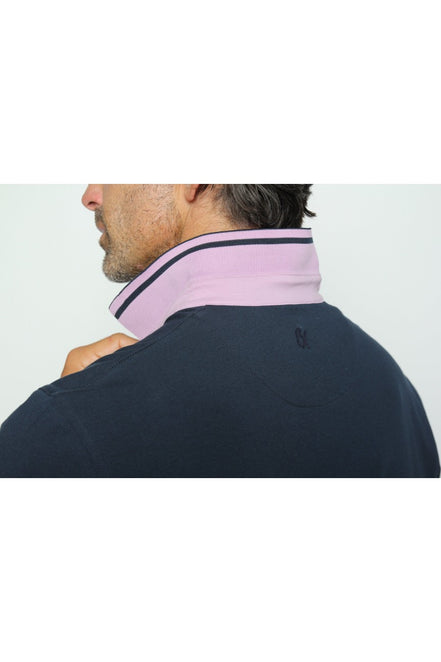 Navy Polo With White And Pink Trim Polos EightX