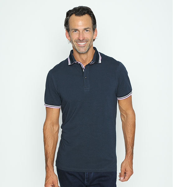 Navy Polo With White And Pink Trim Polos EightX   