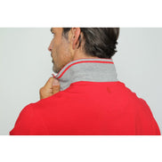 Red Polo With White And Grey Stripe Trim Polos EightX