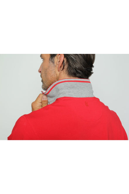 Red Polo With White And Grey Stripe Trim Polos EightX