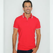 Red Polo With White And Grey Stripe Trim Polos EightX