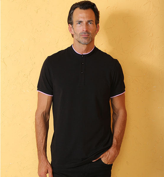 Modern Henley In Black Polos EightX   