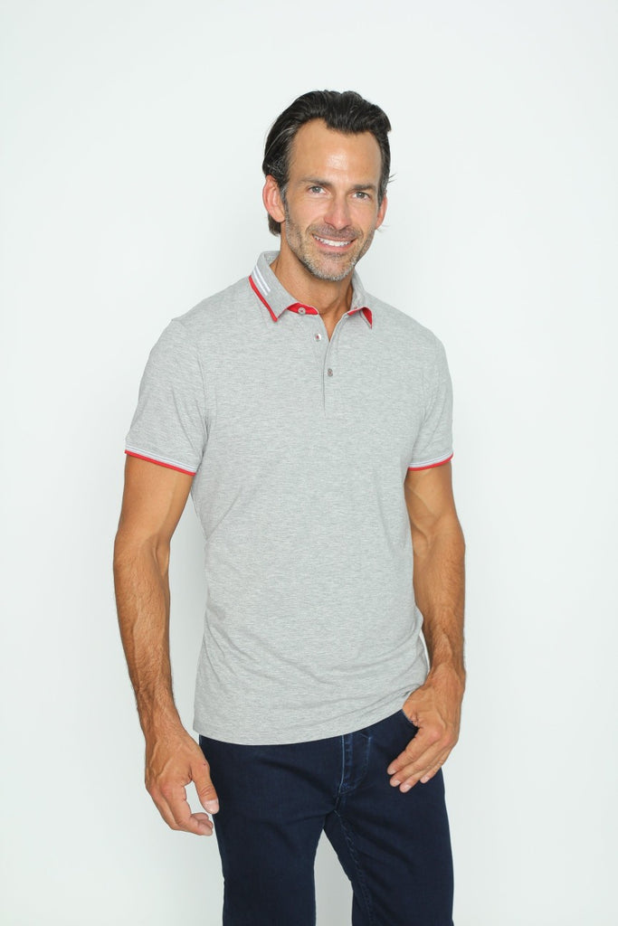 Grey Polo With Red And White Trim Polos EightX   