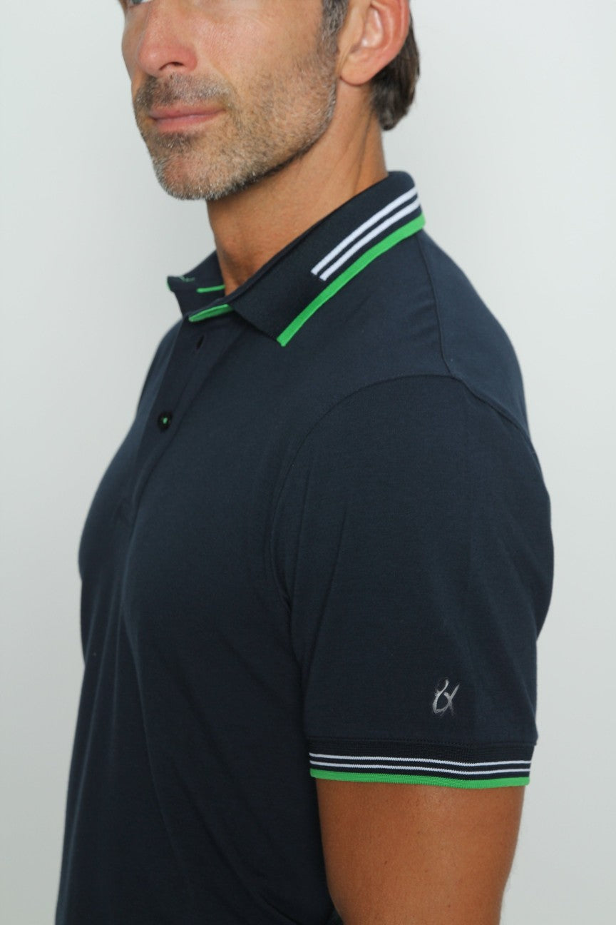 Navy Polo With White And Green Trim Polos EightX