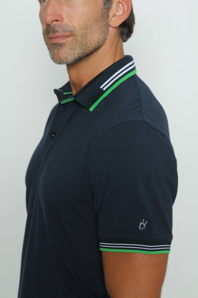 Navy Polo With White And Green Trim Polos EightX   