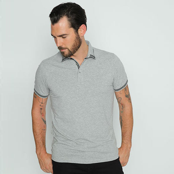 Grey Polo With Black Trim Polos EightX   